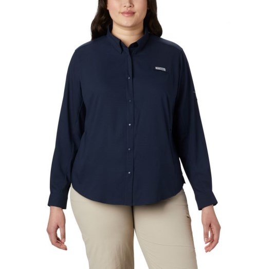 Women's Columbia PFG Tamiami II Long Sleeve Shirts Navy | Plus Size CA-V5C18